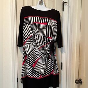 Shelby & Palmer 1X mod black, red, white stripe dress with side gather